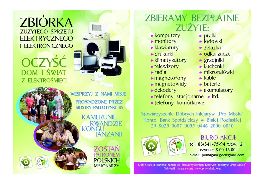Zbiórka elektrośmieci na cele misyjne w sobotę 17. czerwca do godz. 11.00